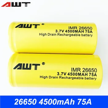 

26650 Battery AWT 3.7V 4500mAh Lithium Rechargeable Battery 26650 75A Flashlight Tools Toys Drills Battery T054