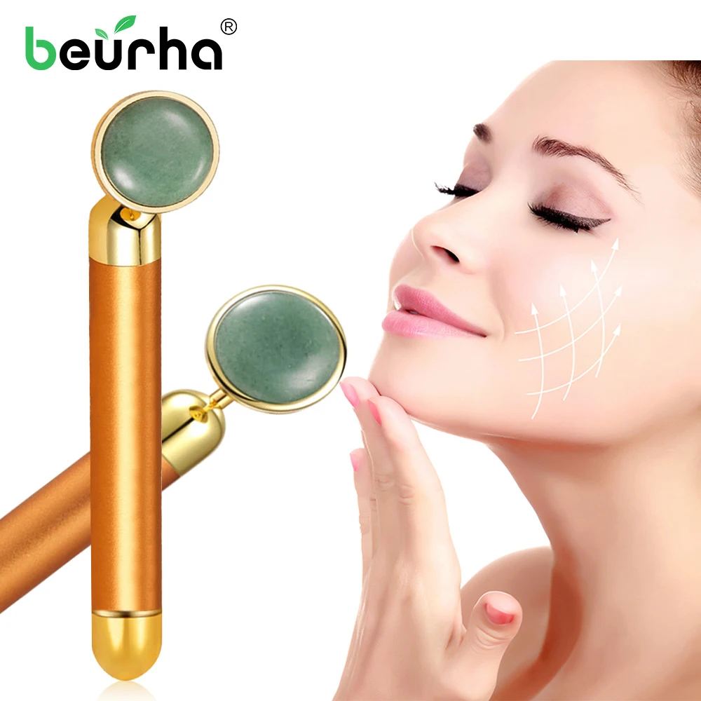 

Face Lift 24k Gold Color Jade V Face Slimming roller Vibration Facial Beauty Roller Massager Stick Skin Tightening Wrinkle Bar