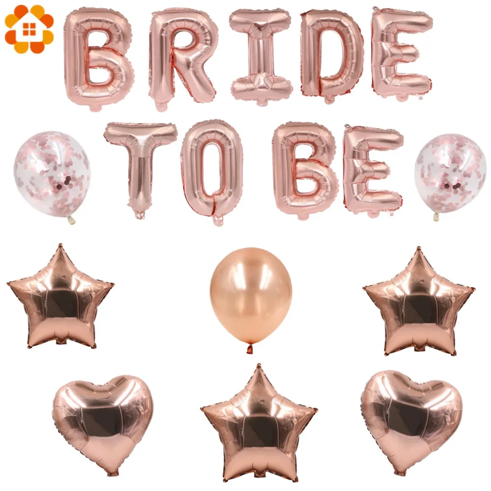 

1set Rose Gold Bride Letter Heart/Star Foil Balloon Confetti Balloons Bachelorette Hen Party Decor Wedding Party Supplies