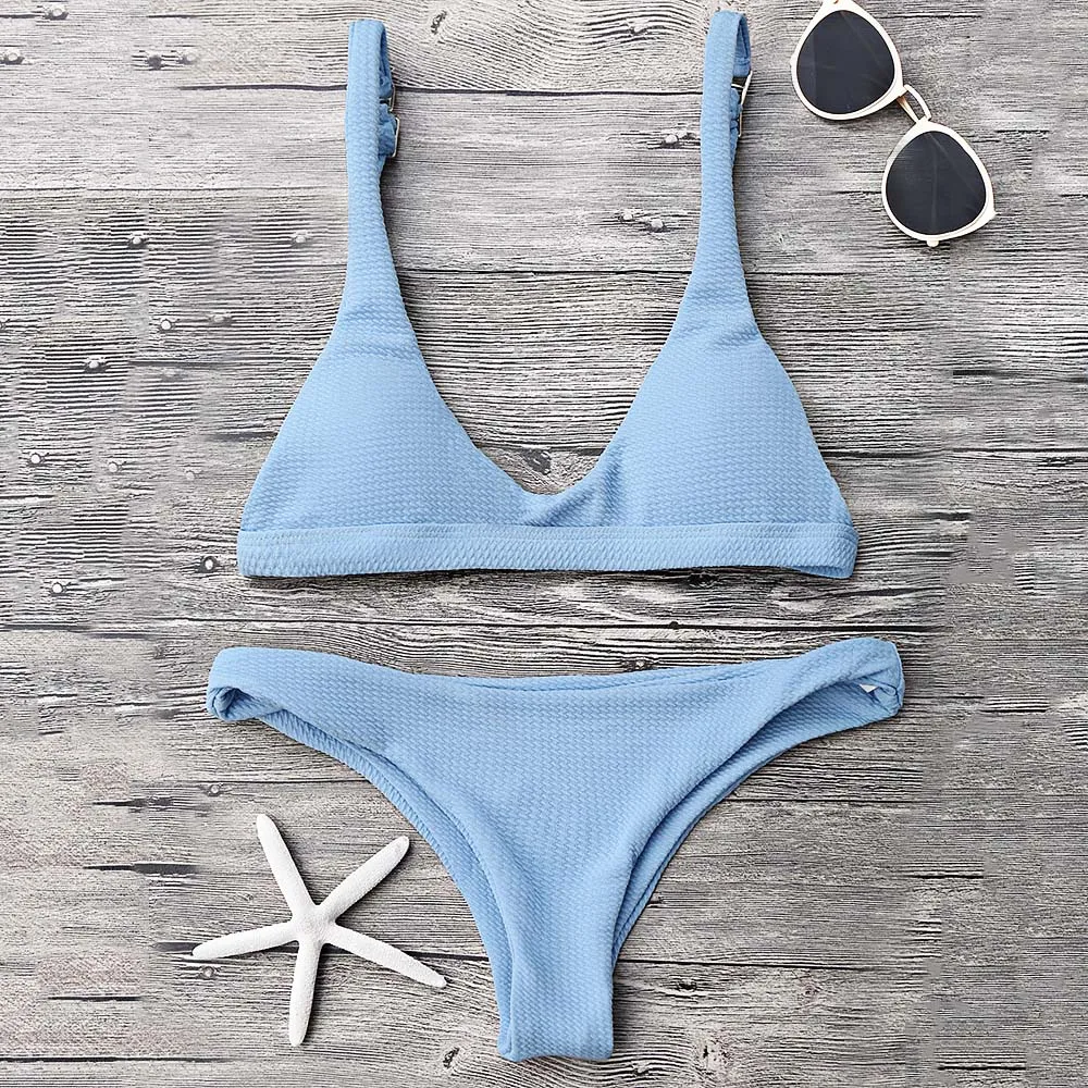 

ZAFUL Padded Scoop Neck Sexy Bikinis Women Swimsuit Bikini Set New Solid Bathing Swim Suit Bikini Set Women Swimwear Biquini