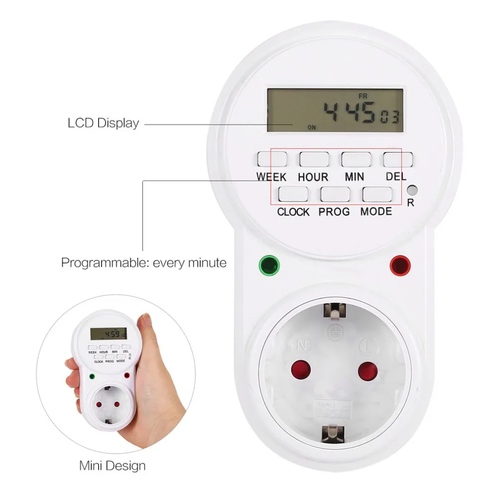 

Mini Digital LCD 230V 16A Timer Switch Socket Outlet Plug-in Time Countdown Energy Saving Programmable Electronic Controller
