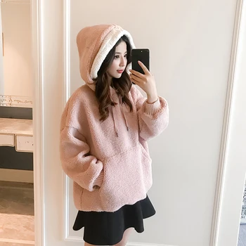 

Fashion Warm Sweatshirts Women Plus velvet Winter 2020 New Hooded Solid color Letters Plush Sweatshirts Pullover Coat Tide XY095