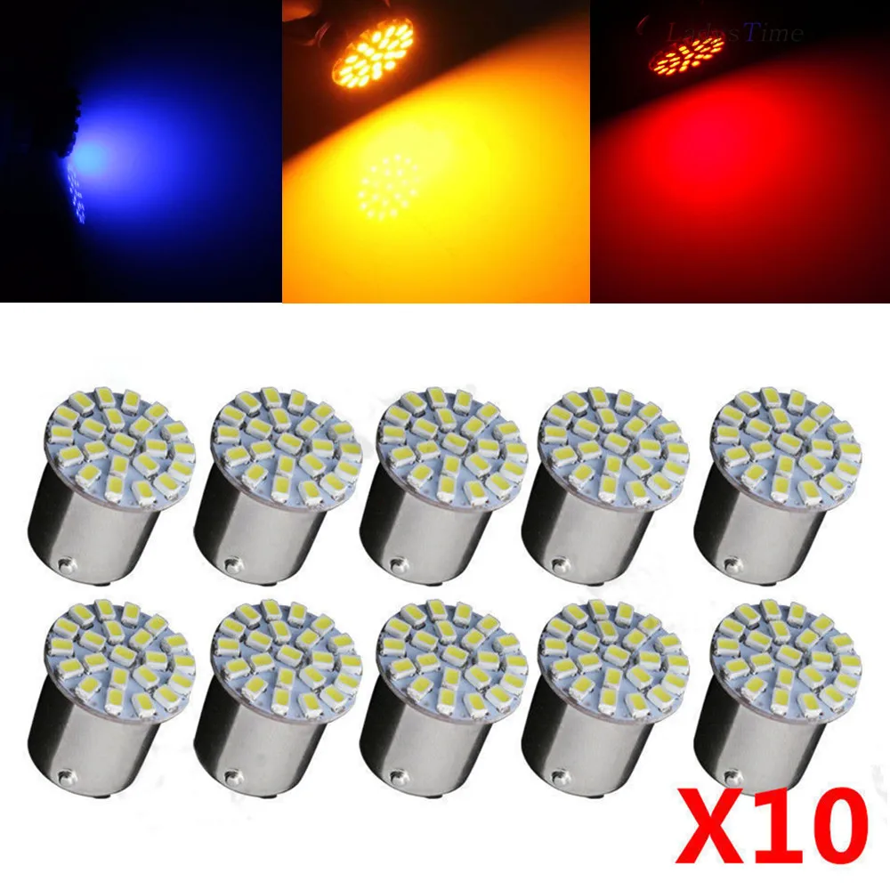 

CYAN SOIL BAY 10PCS BAU15S PY21W 1156PY Turn Light 1206 22 SMD Car Stop Blue LED Brake Lamp Bulb Tail 12V White Amber Blue Red