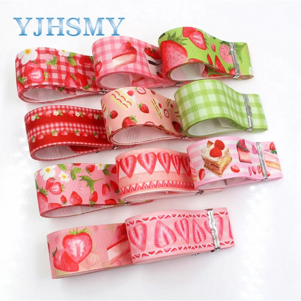 

YJHSMY I-19411-916,10yards 25mm Fruit strawberry Thermal transfer Printed grosgrain Ribbons,bow cap DIY accessories decorations