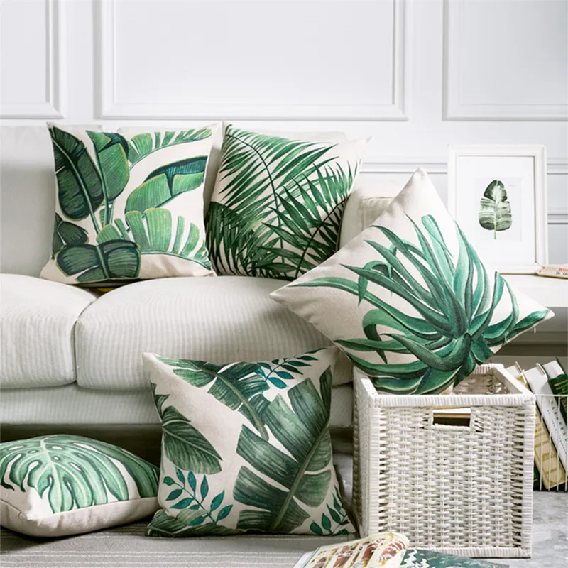 

Tropical Pillow Cover Cushion Case Green Leaf of Tropical Palm Telopea monstera ceriman Home Decorective Cushion Cover 45x45cm