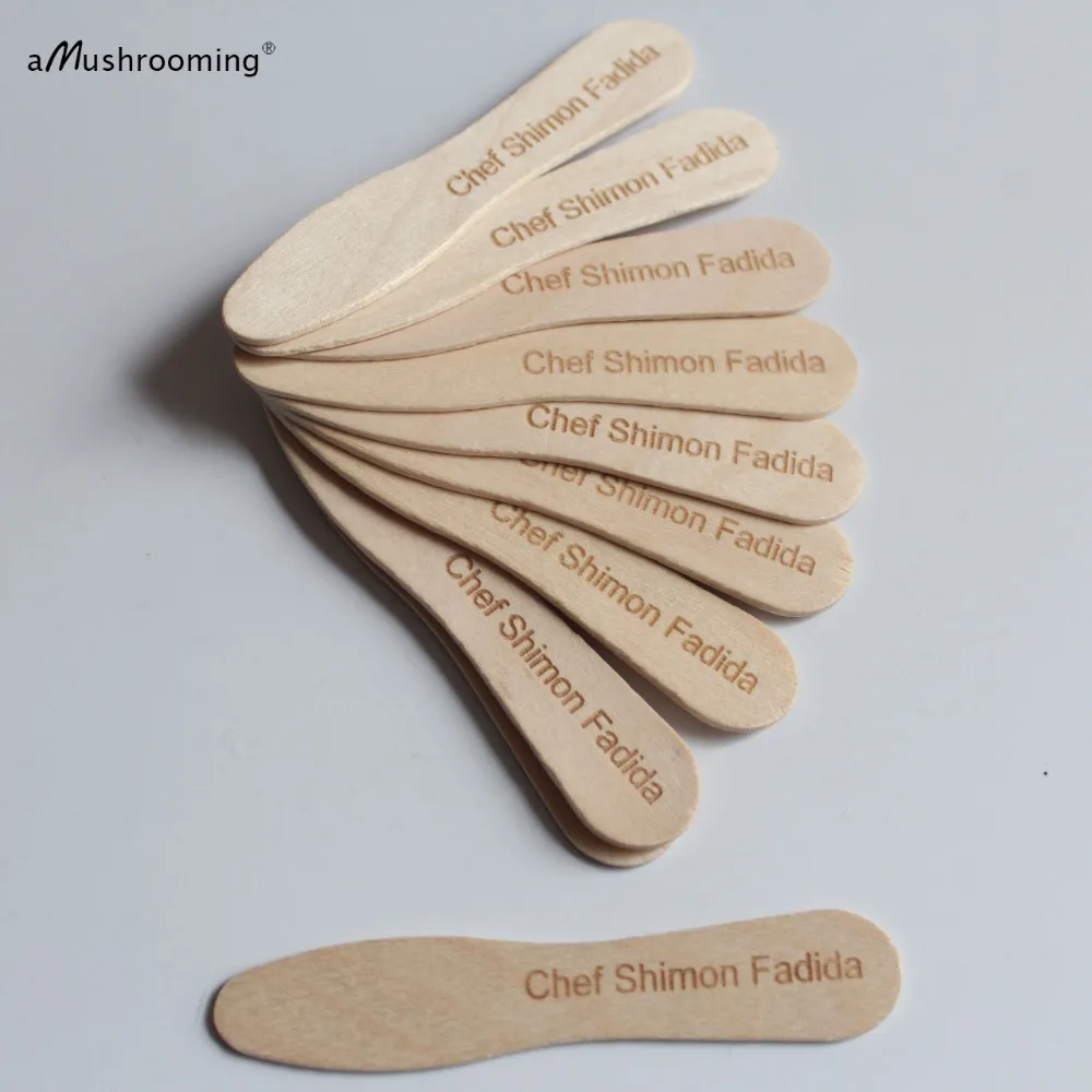 

Mini Flat Ice Cream Spoons, Rice Crispy Pop Sticks Candy Apple Sticks Personalized with Customized Laser Engraved