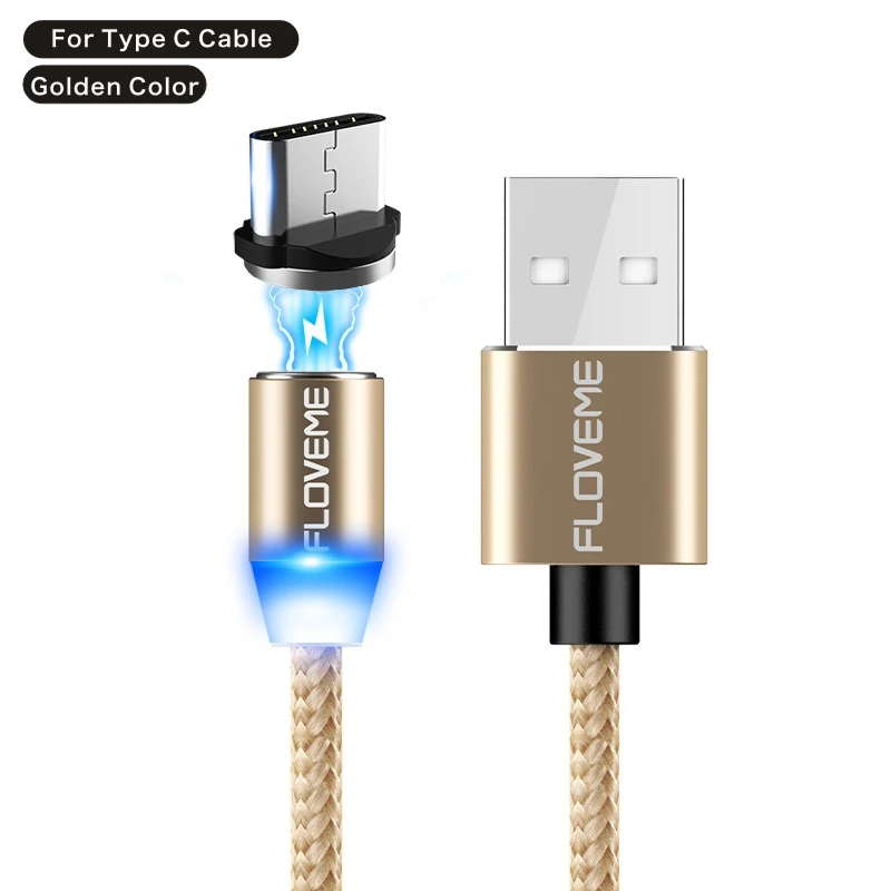 FLOVEME 2A Магнитный зарядный кабель для быстрой зарядки Micro usb type C кабель для освещения USBC/type-C кабель для iPhone samsung - Цвет: For Type C Gold