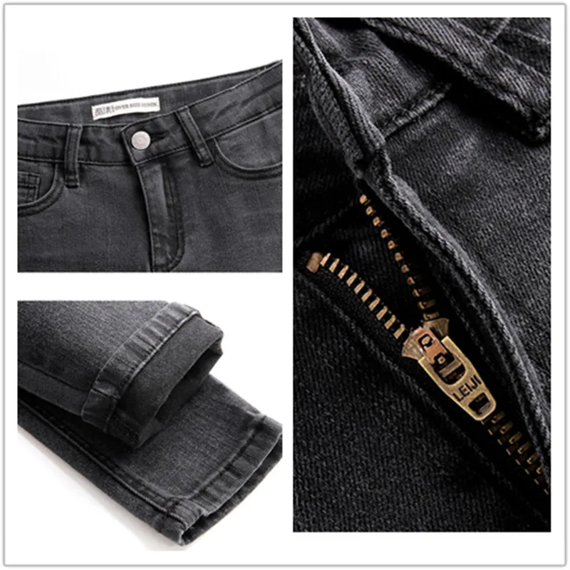 Женские узкие джинсы стрейч LEIJIJEANS черные повседневные скинни полной длины со