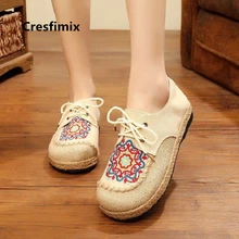 Cresfimix Женская обувь Женская Удобная танцевальная обувь; милые женские туфли на шнуровке женские туфли с вышивкой крутая обувь бежевого цвета c2184