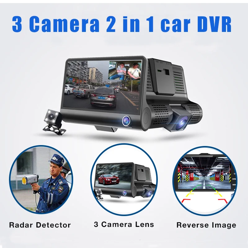 2 в 1 Автомобильный радар-детектор 4," DVR камера с русским и английским Full HD 1080P Speedcam Анти радар-детектор видеорегистратор три объектива