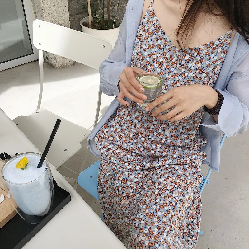 

Women Summer Sexy Floral V Neck Long Spaghetti Strap Dress Female Sleeveless Vestidos Robe Femme Ete Vestiti Donna Kleider Damen