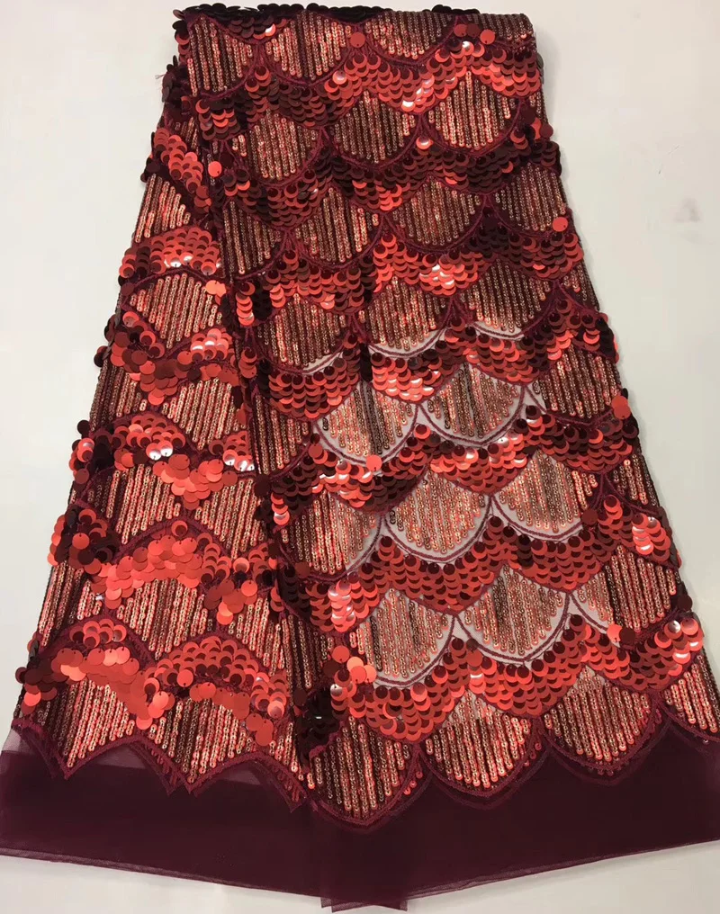 

(5yards/pc) high grade wine red African net lace shining French lace fabric latest sequins lace fabric for party dress FLT04