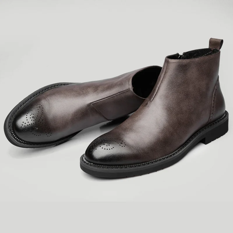 Noir Semelle Hiver Cuir Souple Bottes Botas Dur Véritable Hommes En L'automne De Marque marron A114 Chelsea Vachette Début Mâle 2019 Cheville Bottines qwAatR0