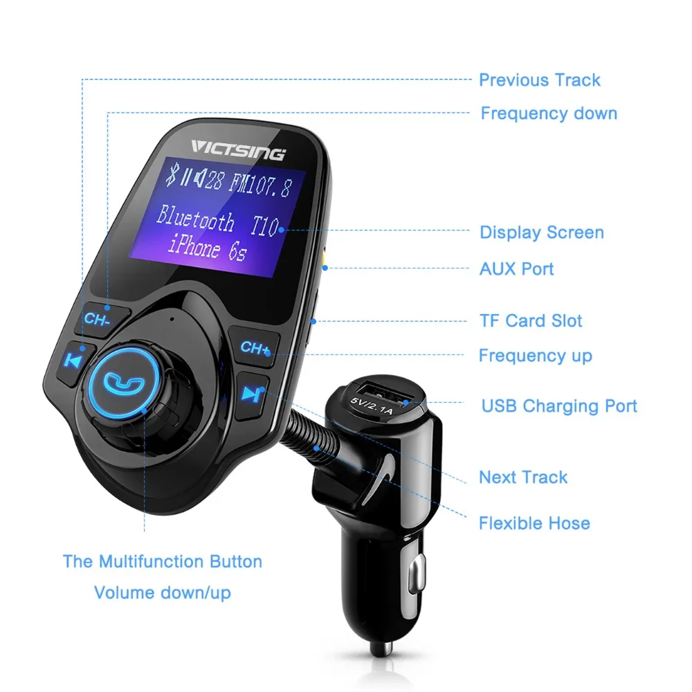 VicTsing Bluetooth FM Transmitter Car Kit 1.44 inches Screen Wireless Radio Car MP3 Player Bluetooth FM Transmitter Modulator    (3)