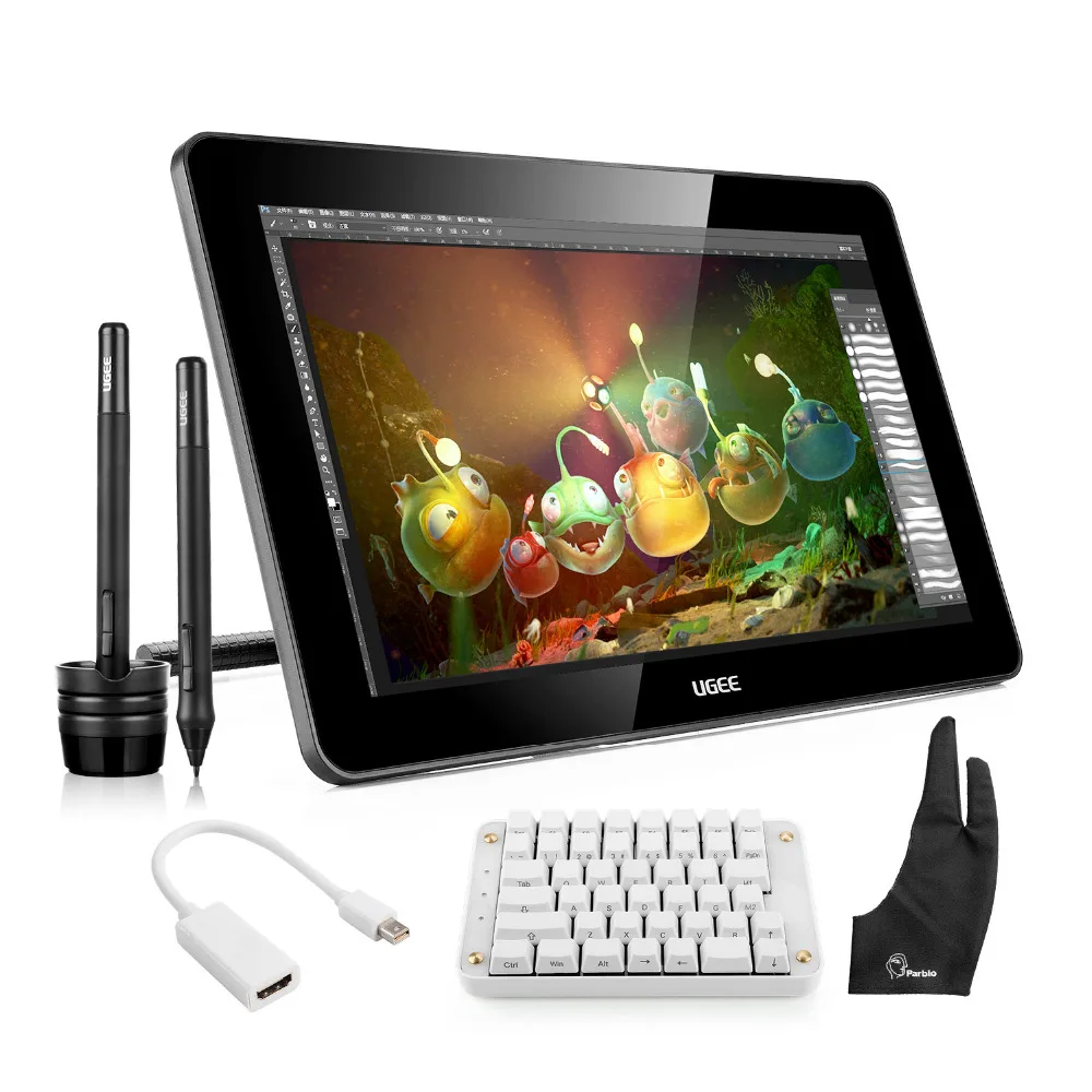 

Ugee HK1560 15.6 Inches IPS HD Graphics Monitor Drawing Display+ Parblo Mechanical Gaming Keyboard+ Adapter+Protector+ Glove