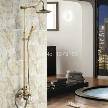

Luxury Bathroom Rain Shower Faucet Set Antique Brass Handheld Shower Head Two Ceramics Lever Bathtub Mixer Tap ars245
