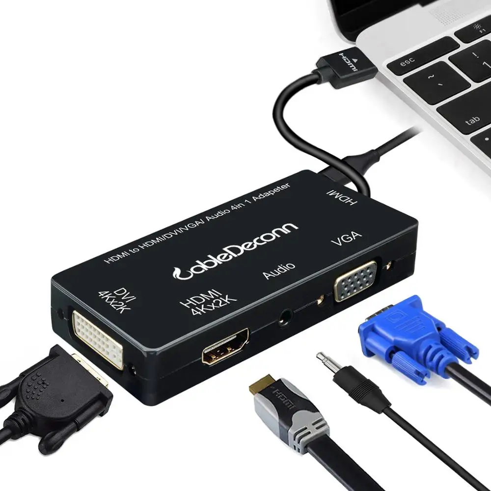 

CableDeconn Multiport 4-in-1 HDMI to HDMI/DVI/VGA Adapter Cable with Audio Output Converter