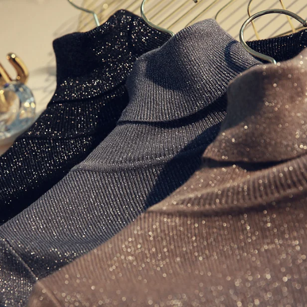 Koop Truien Coltrui Lurex Volledige Mouw Regelmatige Truien Solid Standaard Winter Trui Vrouwen Mode 2018 Kantoor Dame