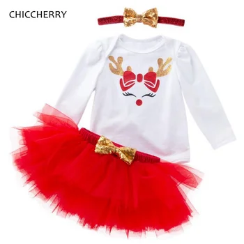 

Elk My First Christmas Girl Bodysuit Lace Tutu Skirts Headband Newborn Baby Girl Clothes Toddler Christmas Outfit Roupa Infantil