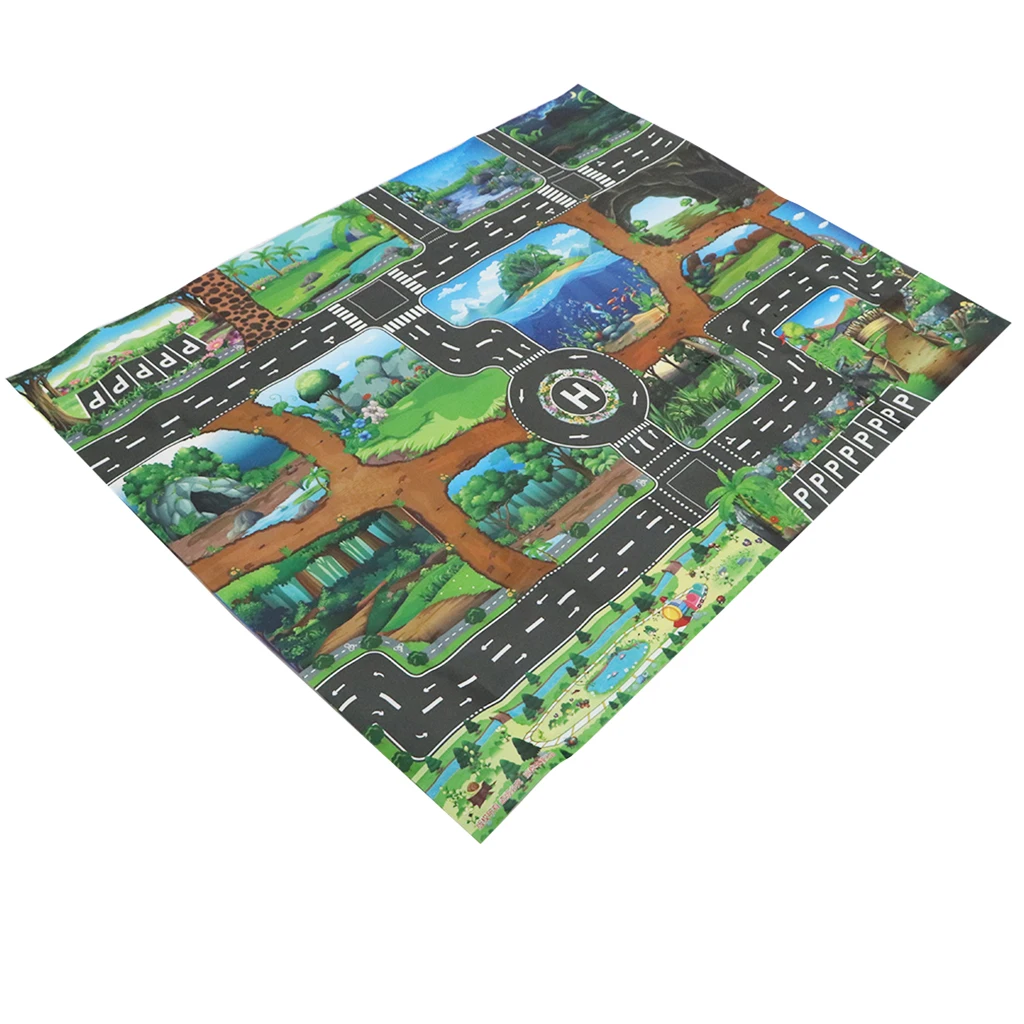 Dinosaur World Road Traffic System Playmat Activity Play Mat Carpet Educational Toy for Playing Cars & Train Track Playroom Fun