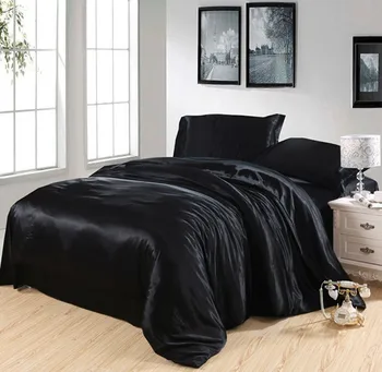 

Black Silk bedding set satin california king size queen full twin double quilt duvet cover fitted bed sheets bedsheet doona 5pcs