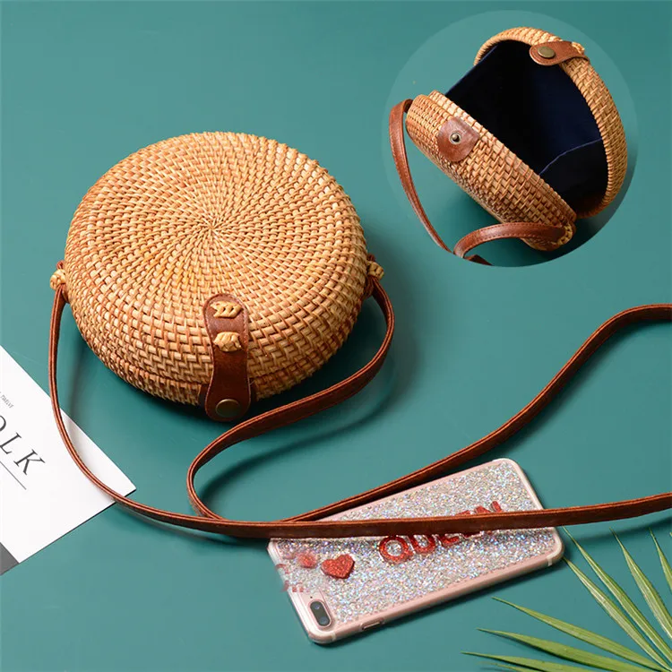 2018 Round Straw Bags DIY Women Summer Rattan Bag Handmade Woven Beach Cross Body Bag Circle Bohemia Handbag Bali Dropshipping (1)
