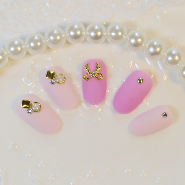 Rivet Matte Nail Art Tips Round Top Pink Short Fake Press On Rivet Matte Nail Art Tips Round Top Pink Short Fake Press On Nails 24pcs