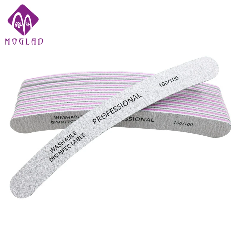 

Moglad 10pcs/lot 100/100 sanding nail file curved professional washable nail buffer file manicure pedicure DIY nail art tool
