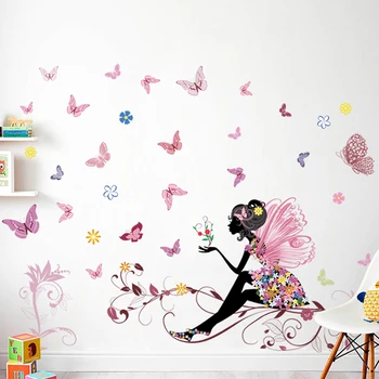 

Beautiful Girl Butterfly Flower Wall Stickers For Home Decor Personality Mural Child Room Nursery Decorations Print Mural Poster