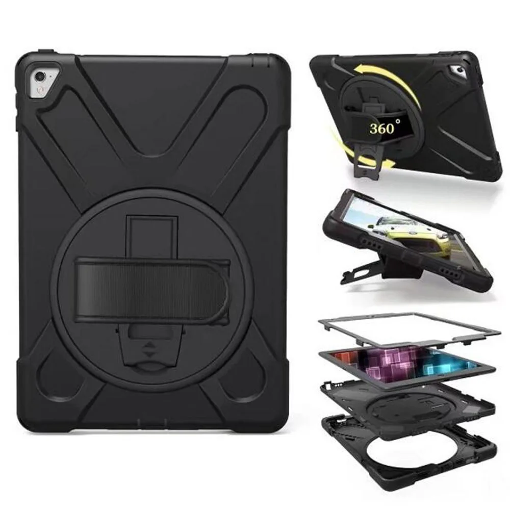 

For ipad Pro 9.7 Case Kids 360 Degree Rotating Kickstand Cover with Adjustable Hand Strap Heavy Duty Shockproof Rugged Case