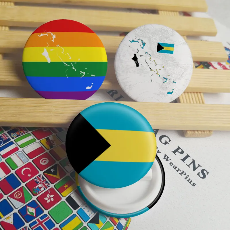 

Bahamas Flag Map Tin Button Pins LGBT Gay Rainbow Pride Tin Button Badges