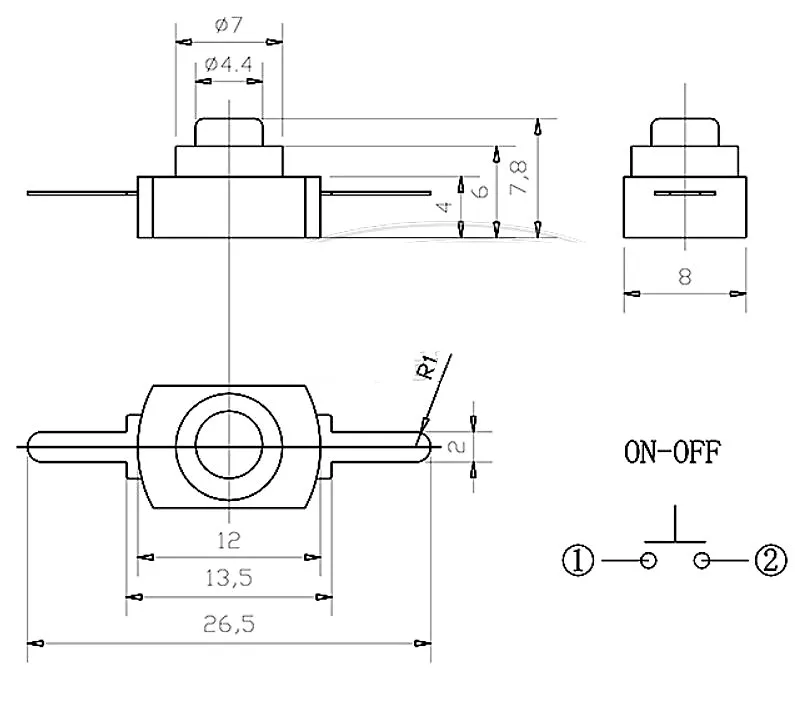 10 шт./лот 12*8 мм DC30V 1A черный белый фонарик переключатель 1208YD вкл. Выкл. Мини кнопочный переключатель для Электрический фонарь