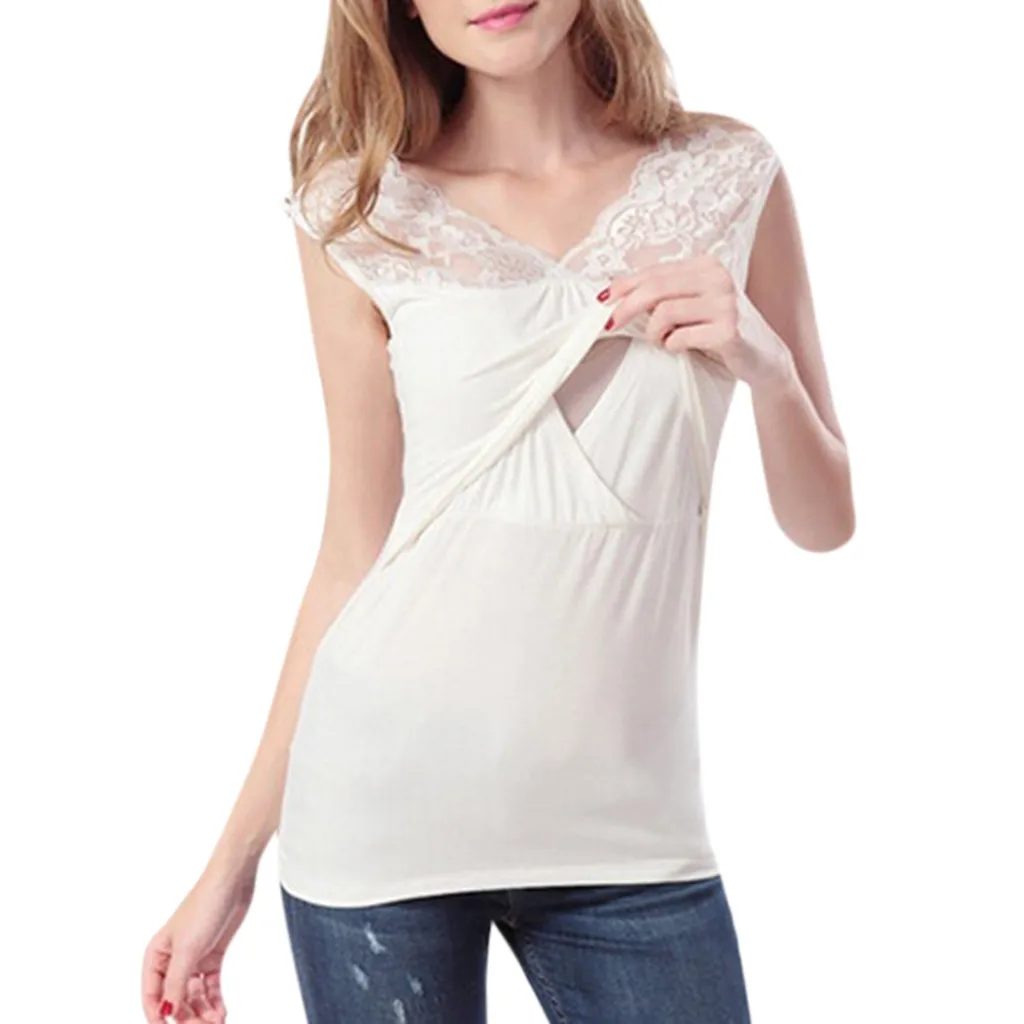 

Women's Pregnancy Shirt nursing tank top Sleeveless Leaves Print Feeding Top Breastfeeding T-Shirt Black White Blouse Clothes z4