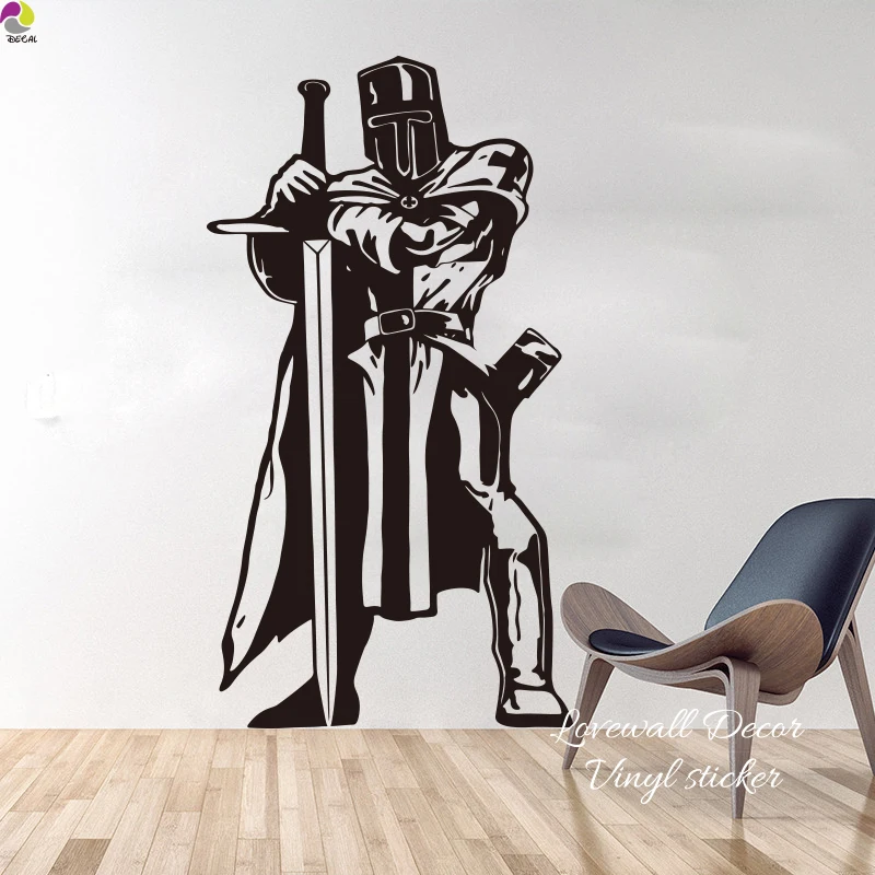 Knight Warrior Wall Sticker Kids Room Living Room Lego Medieval Dragon Slayer Sword Solider Army Wall Decal Bedroom Vinyl Decor