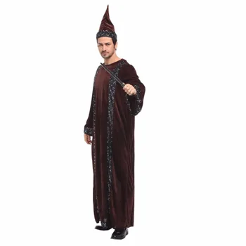 

Shanghai Story Men Religious Godfather Robe Magician Costume Adult Priest Outfit Dark Sorcerer Robe Halloween Cosplay Costume