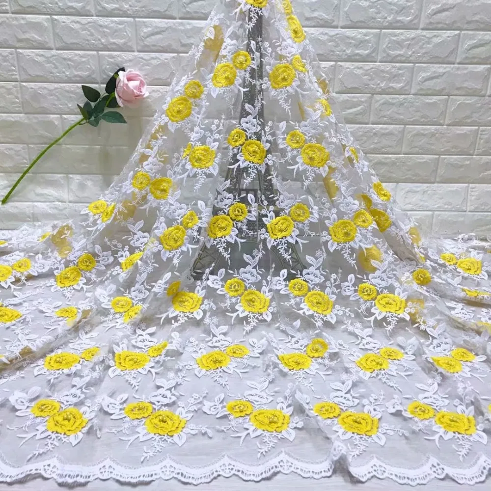 

High Quality Nigerian Lace Fabrics Cheap Price Party Dress Tulle Lace African Embroidered Tulle Mesh Lace with beads