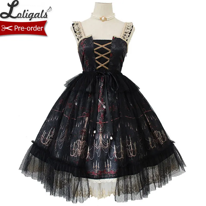 

Chandelier Printed Gothic Lolita JSK Dress Sleeveless Halloween Midi Party Dress Pre-order by Alice Girl