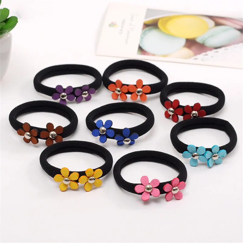 4Pcs/Lot Girls Hair Accessories Flower Headband Candy Color Rope Ring Pigtail Holder Kids Scrunchies Rubber Hair Bands for Girls