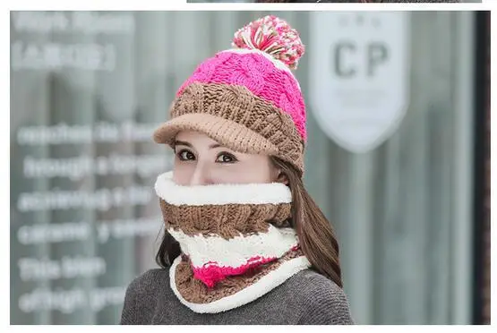 SUOGRY Горячая Лыжная девушка бренд большой мех Pom Poms мяч шарф вязаная зимняя шапка женская шапочка шапка Толстая Skullies женская шапка