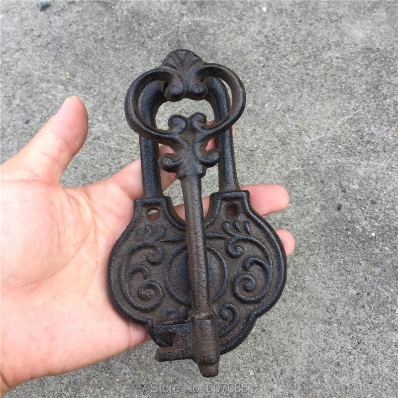 2 чугунный дверной молоток с ручкой ключ дизайн кованого железа дверной молоток дверной защелка металлические ворота домашний декор антикварный винтажный
