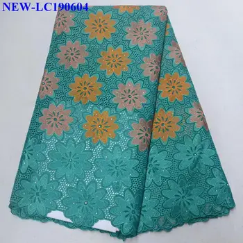 

2019 Most popular Green High Quality Rhinestones Dry Cotton Voile Lace Fabric 100% Cotton African Swiss Cotton Lace Fabric XSA03