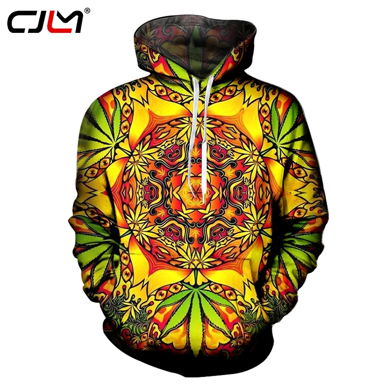 

CJLM 3D Print Psychedelic Weed Green Leaf Sweatshirt Hoodies Men Autumn Winter Casual Pocket Pullovers Hipster Streetwear Jacket