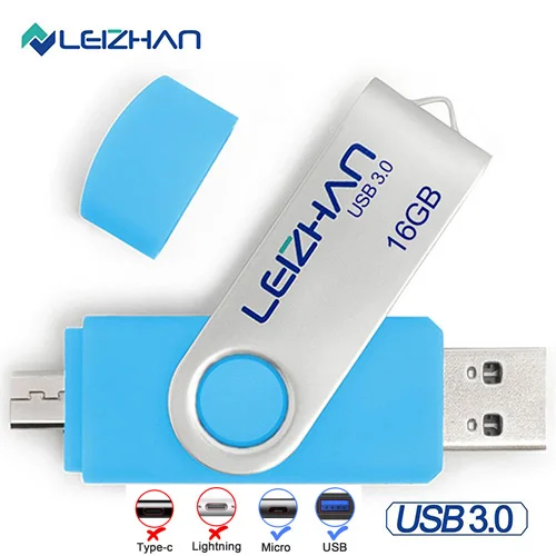 LEIZHAN 128 ГБ флеш-накопитель USB 3,0 Микро Флешка фото палка для samsung Galaxy S7/S6/S5/S4/S3 64 ГБ 32 ГБ 16 ГБ 8 ГБ карта памяти - Цвет: Micro-USB 3.0-Blue