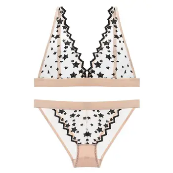 

Sexy Ultra tin bra set Women Embroidery little star Underwear set Wireless Bra Sets