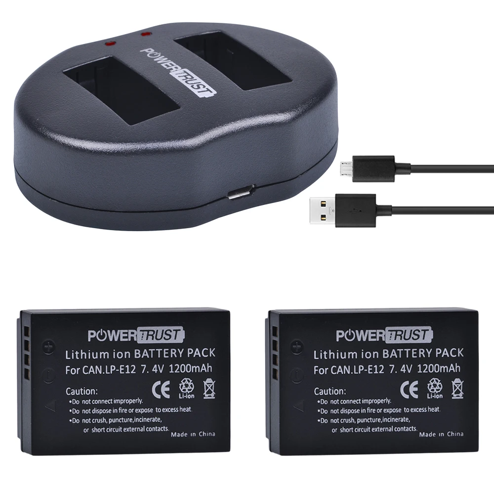 2Pcs LP E12 LPE12 LP E12 Replacement Batteries + Dual USB Charger For