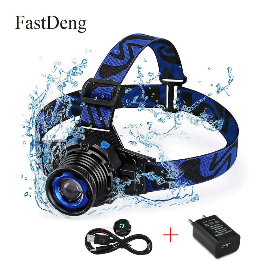 

LED Headlamp Fishing Lamp Waterproof Headlight Q5 Zoomable 3 Lighting Modes Rechargeable LED Head Light Built-in Lithium Battery