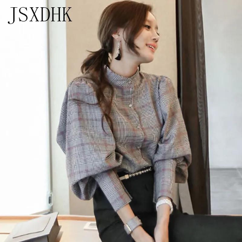 JSXDHK Новая модная Осенняя Woemn блузка 2019 Офисная Женская клетчатая рубашка с