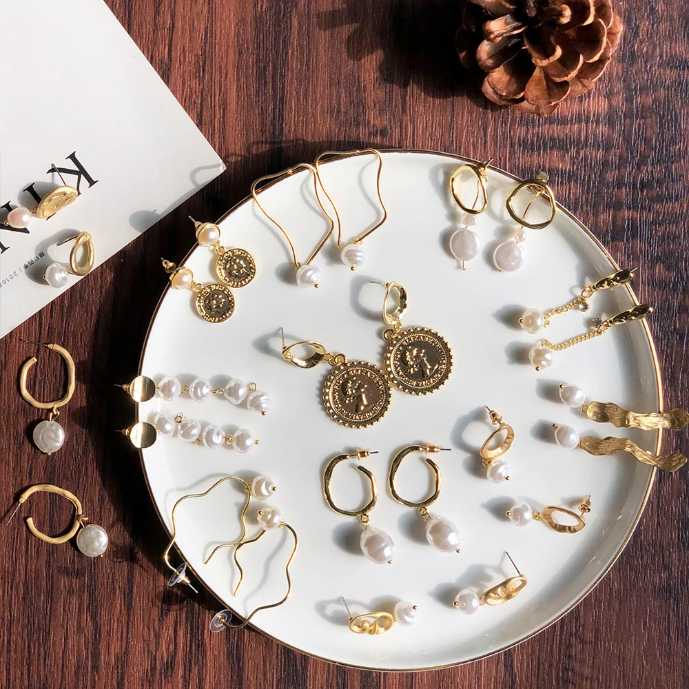 

2019 Trendy Irregular Pearl Dangle Earrings For Women Brincos Geometric Gold Metal Drop Earring Wedding Party Jewelry Gift