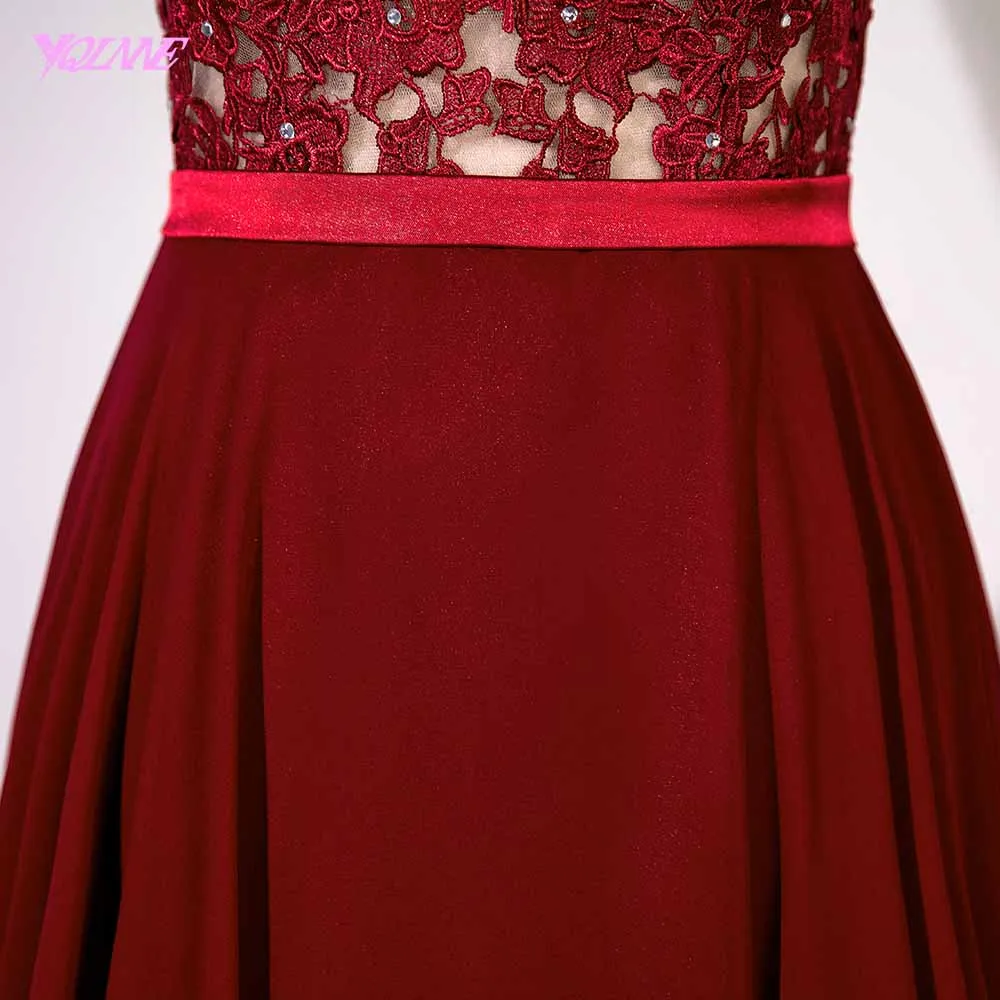 YQLNNE 2018 цвет красного вина для выпускного платья Длинные Аппликации кристаллы вечернее платье