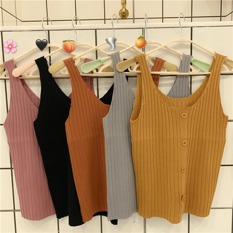 

2019 Summer Knitted Woman Crop Top Korean Style Sexy Short Haut Femme Cropped Feminino Streetwear Tank Top Women